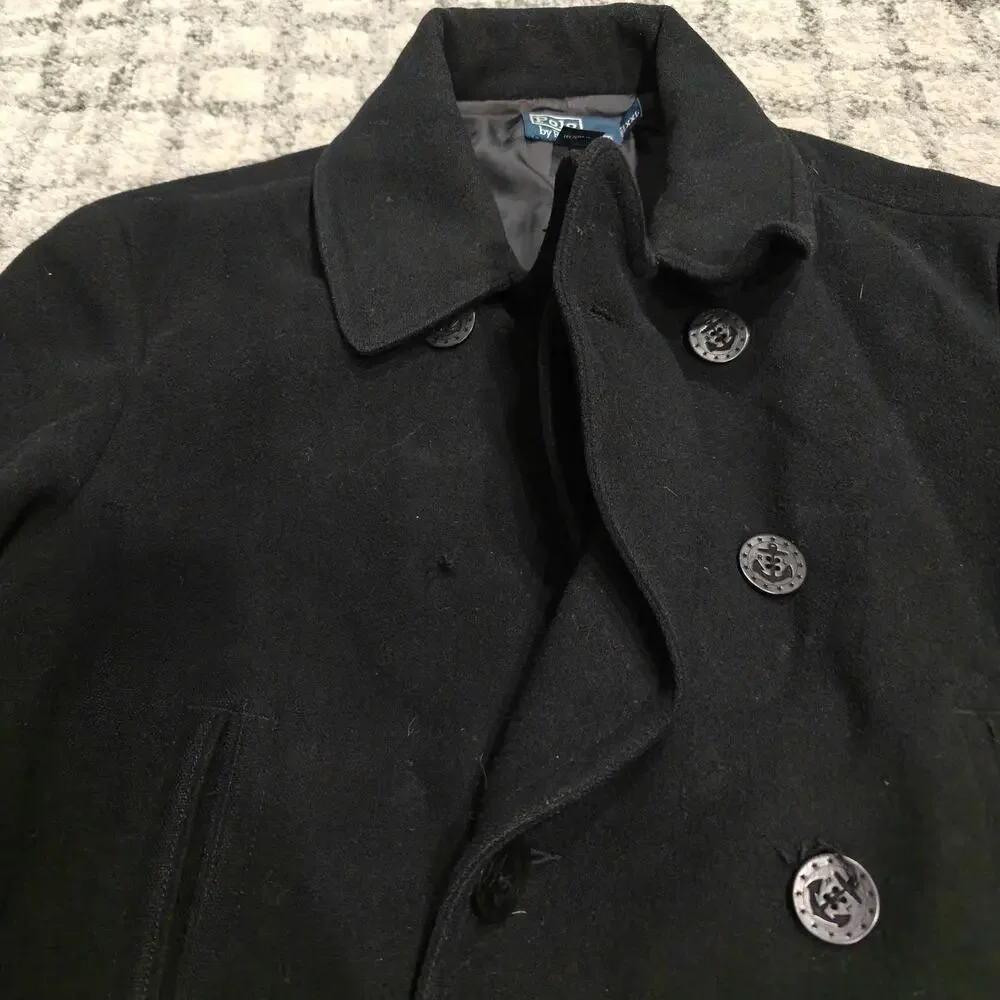 Vintage Polo Ralph Lauren Wool Peacoat Men XXL Heavy Black Anchor Button Jacket